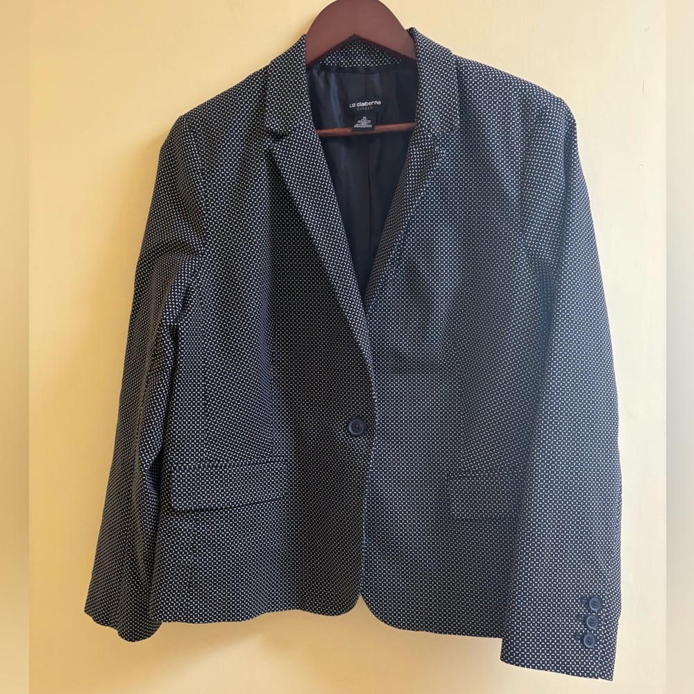 Liz Claiborne Black + White Geometric Patterned Blazer XL EUC